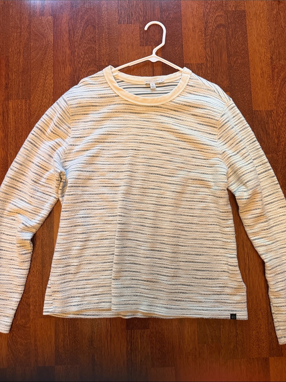 Threads 4 Thought Cream Striped Crewneck Sweater